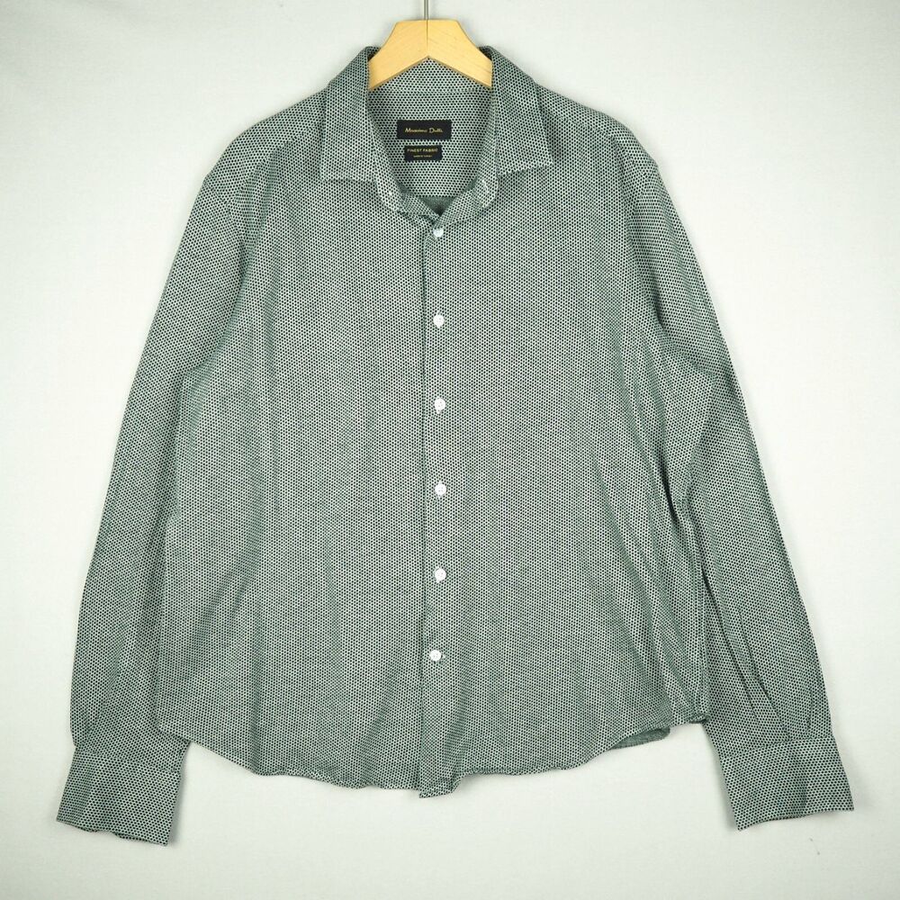 Massimo Dutti Soft Cotton Knit Shirt Mens XXL Black White Dot Stretch
